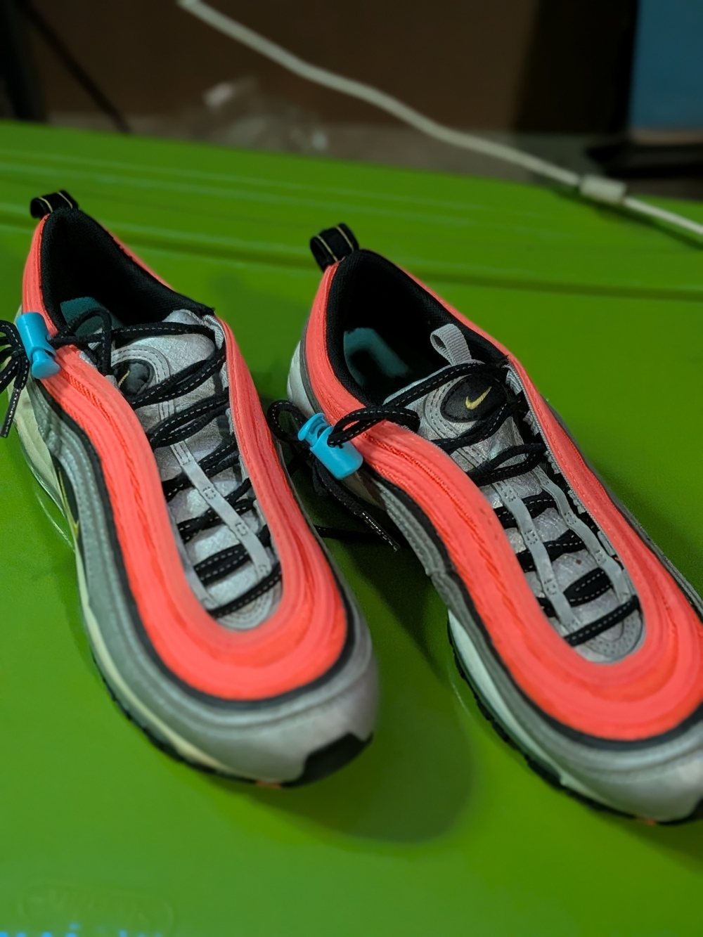 Nike Air Max 97 Sneakers - Silver & Neon Coral